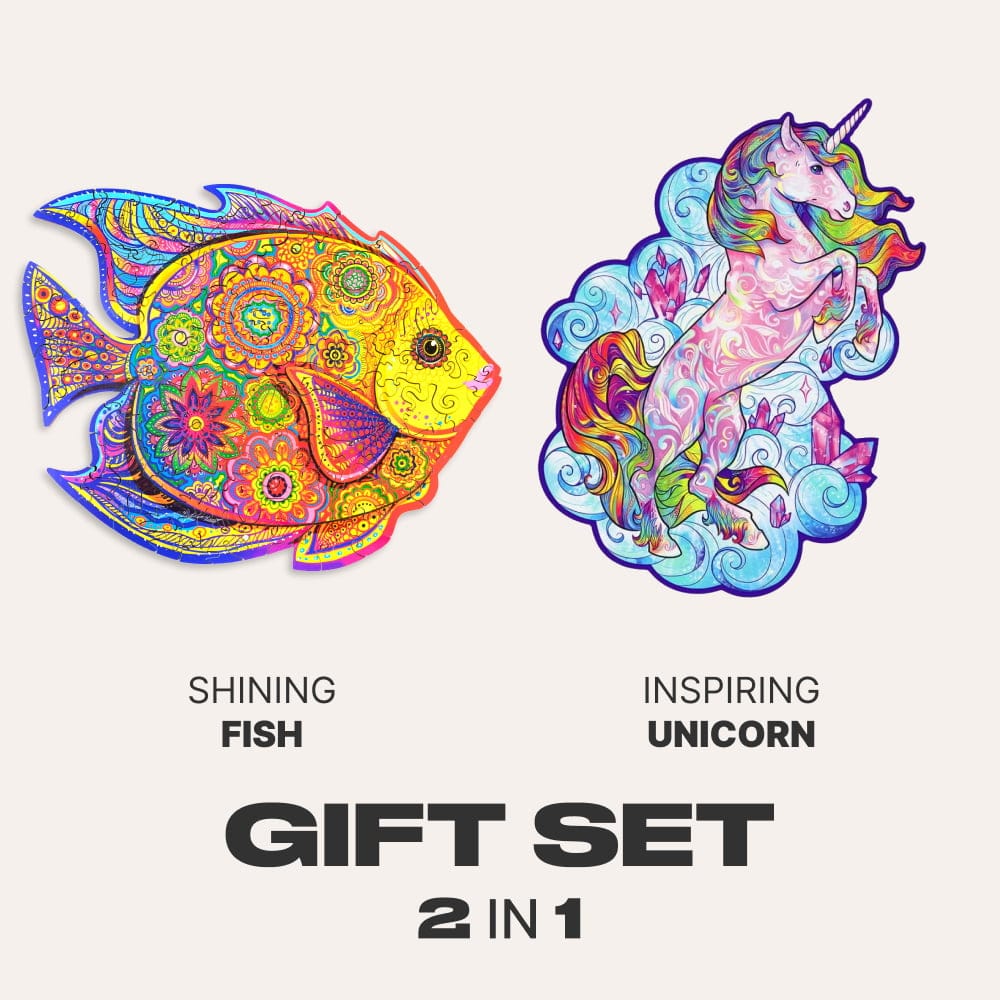 Unidragon Puzzle Size KS Animals Gift Set #3 (Shining fish, Inspiring Unicorn)