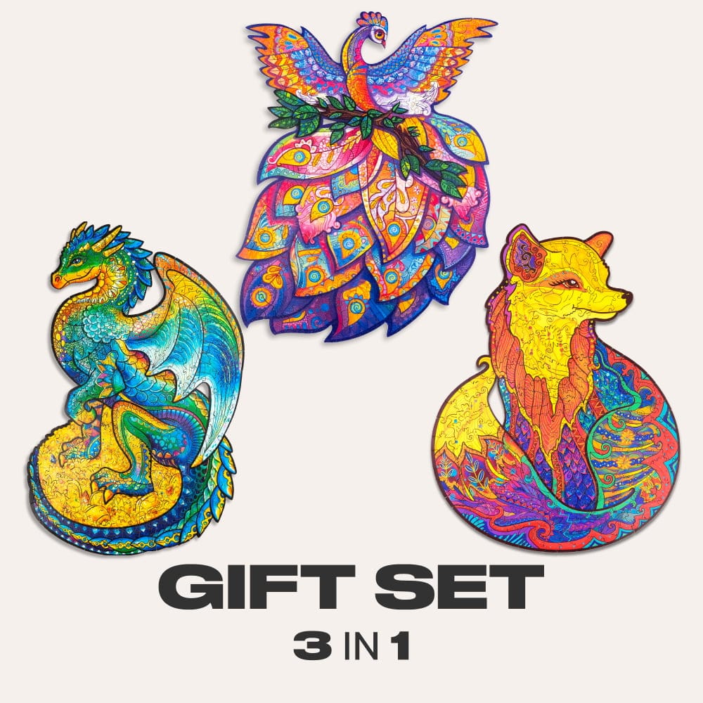 Unidragon Puzzle Size KS/M Animals Gift Set #4 (Fairy Bird, Guarding Dragon, Alluring Fox)