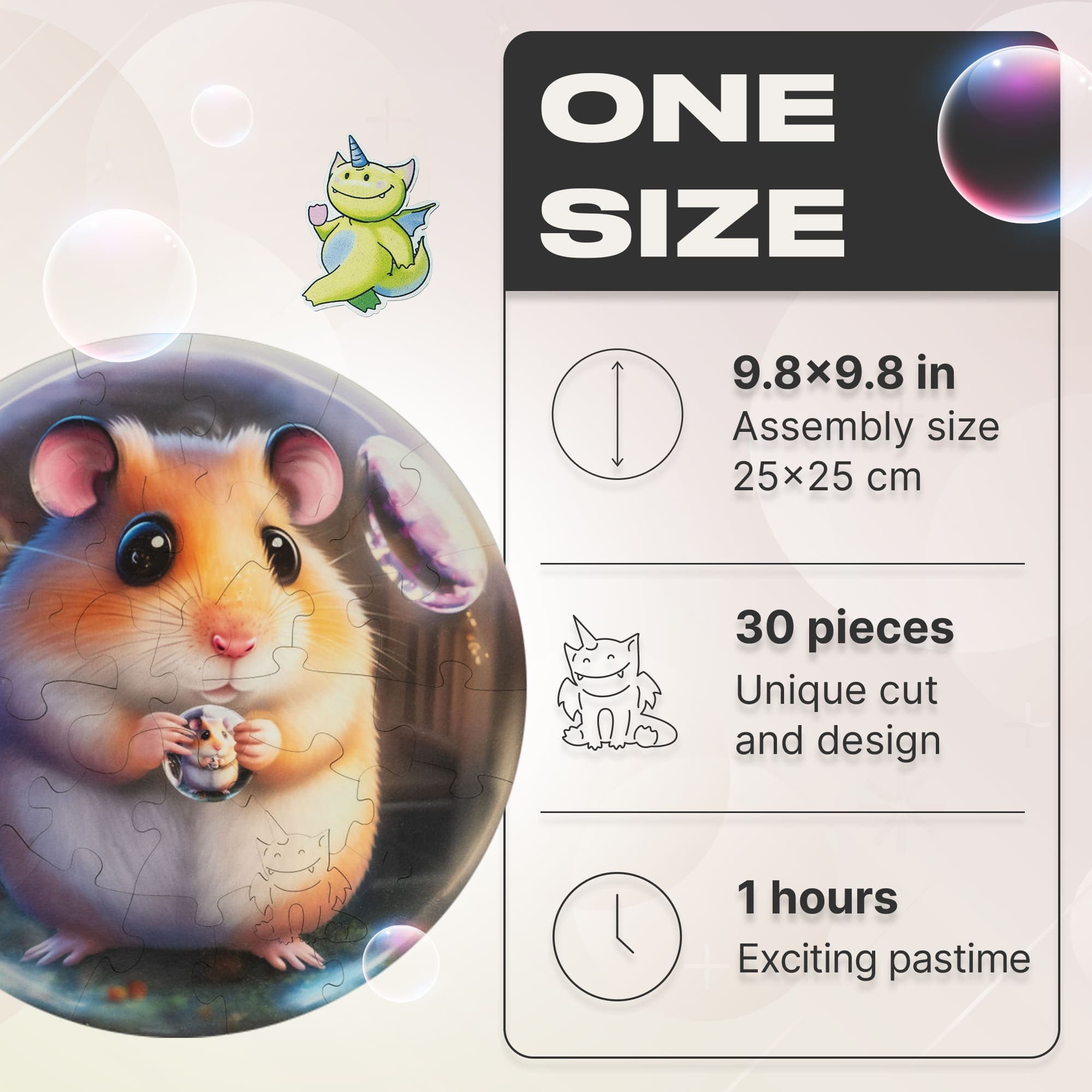 Unidragon Puzzle One Size — 9.8×9.8" — 30 pcs Bubblezz Hamster