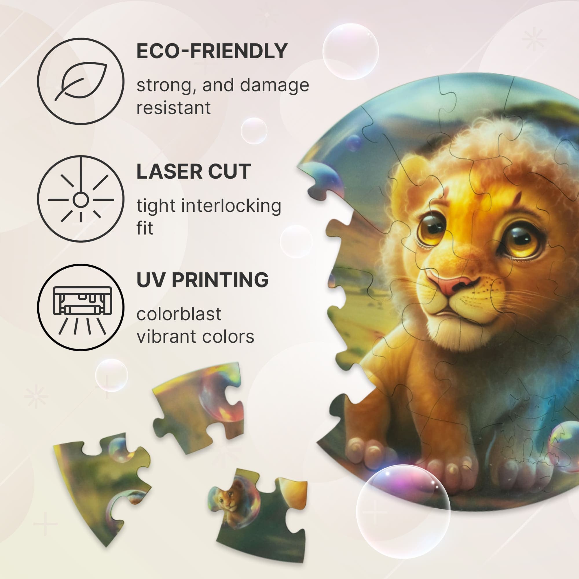 Unidragon Puzzle One Size — 9.8×9.8" — 30 pcs Bubblezz Lion
