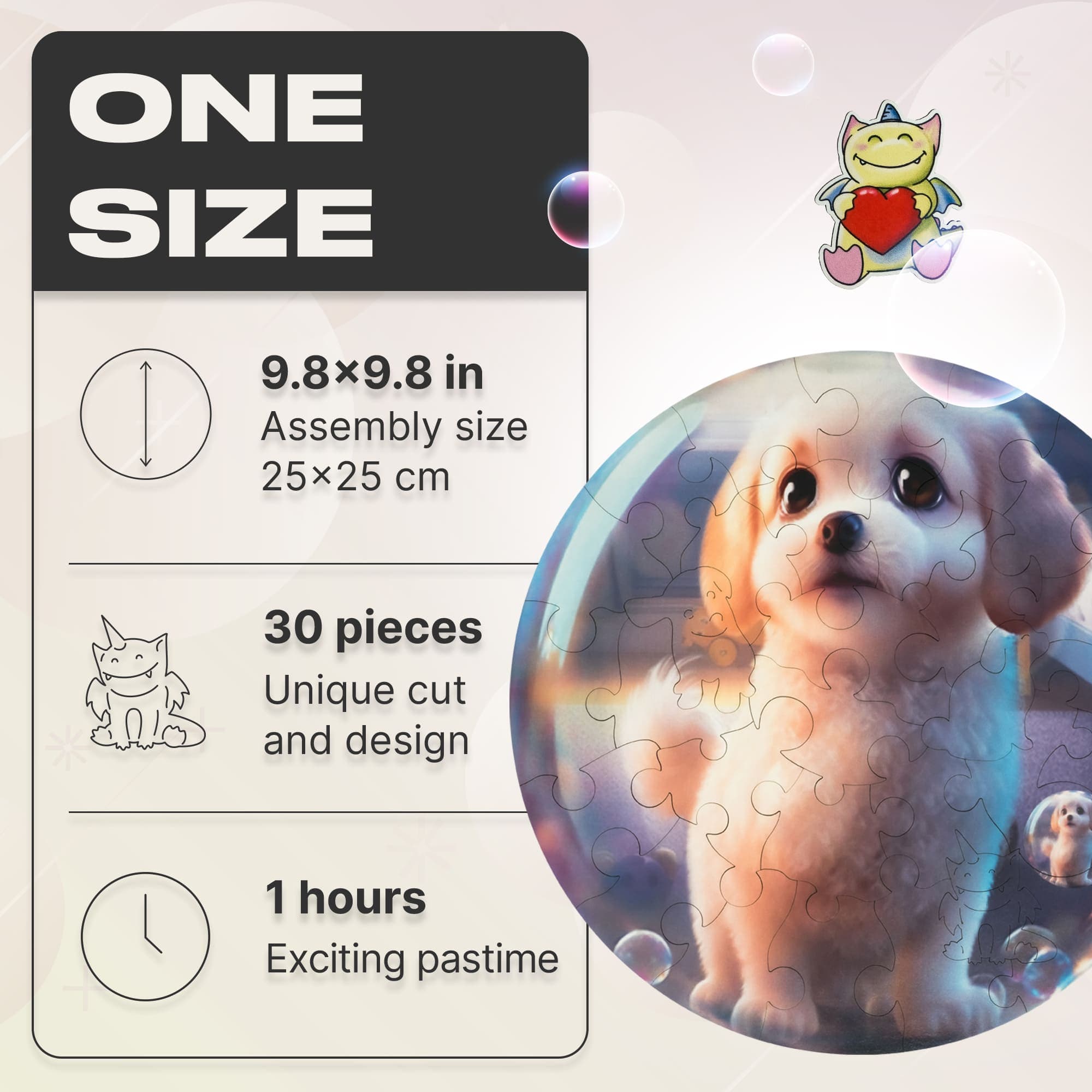 Unidragon Puzzle One Size — 9.8×9.8" — 30 pcs Bubblezz Puppy