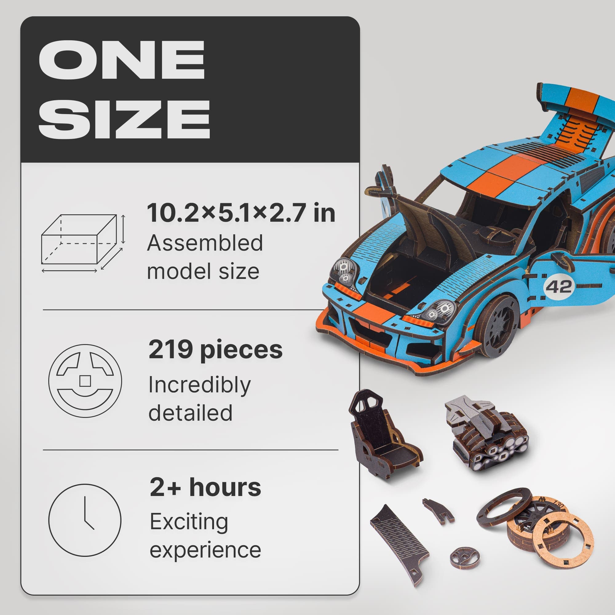 Unidragon Puzzle One Size — 26.8x13.3x7.8 cm — 219 pcs Comet GTS Blue-Orange