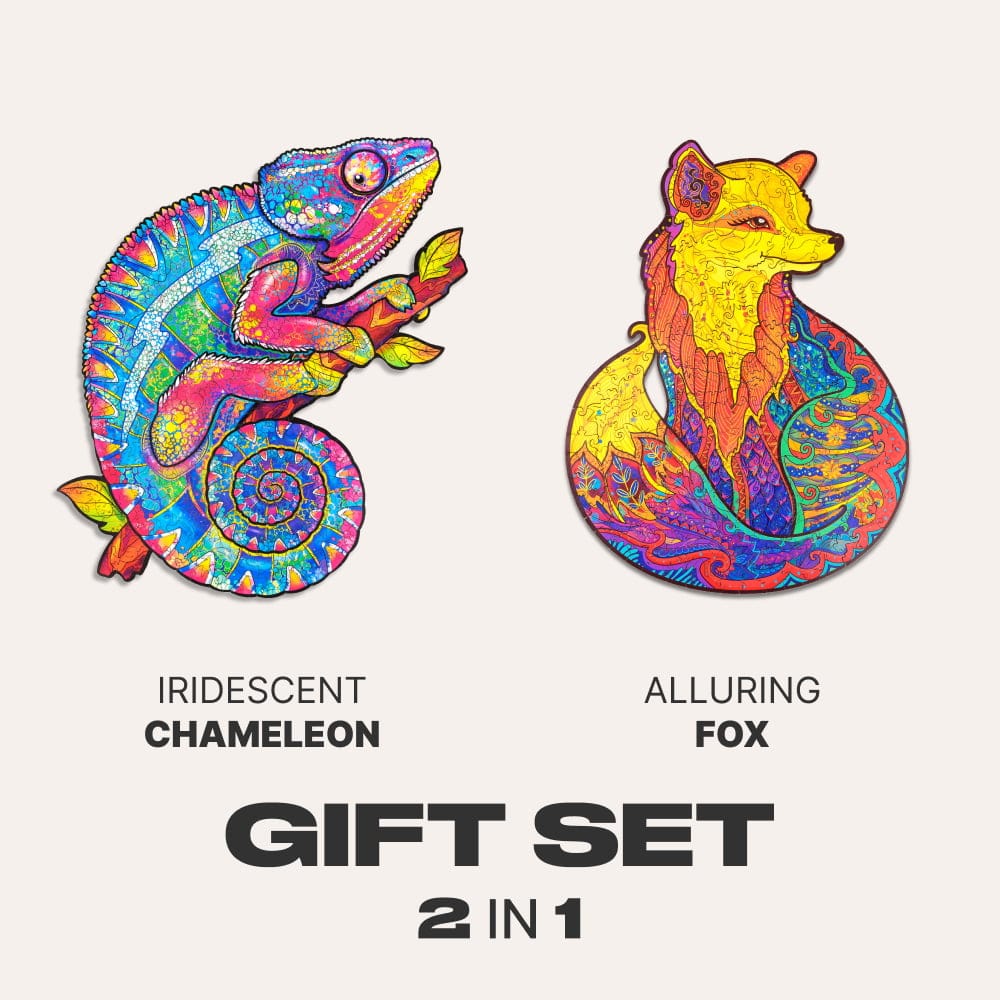 Unidragon Puzzle Size KS Kids Gift Set #7 (Iridescent Chameleon, Alluring Fox)