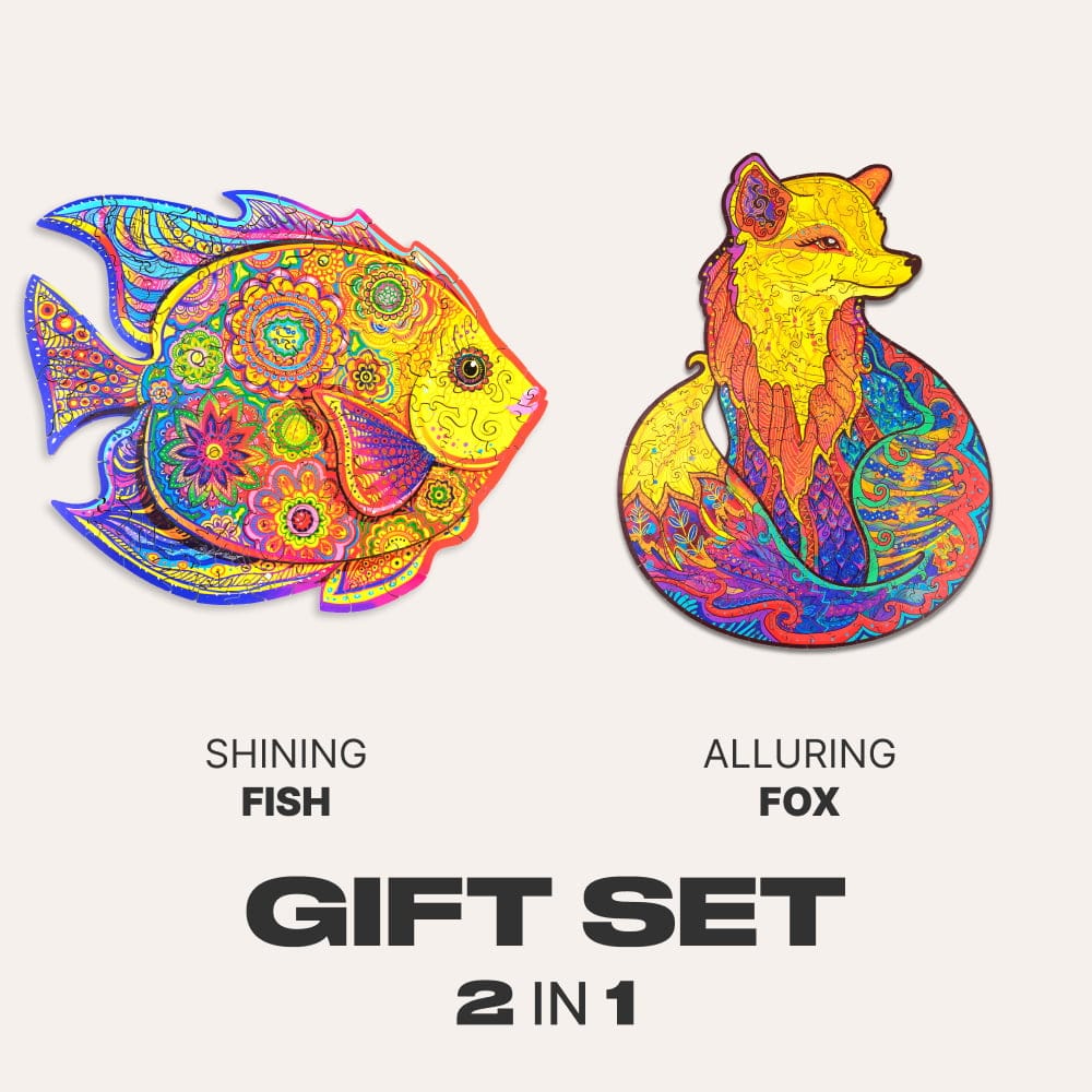 Unidragon Puzzle Size M/S Kids Gift Set #8 (Shining fish, Alluring Fox)
